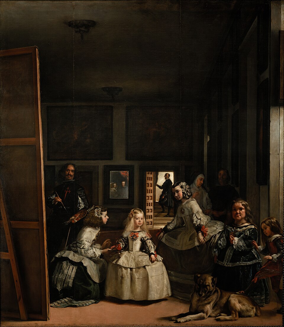A court scene with the Infanta, attendants and the painter in Diego Velázquez’s Las Meninas.