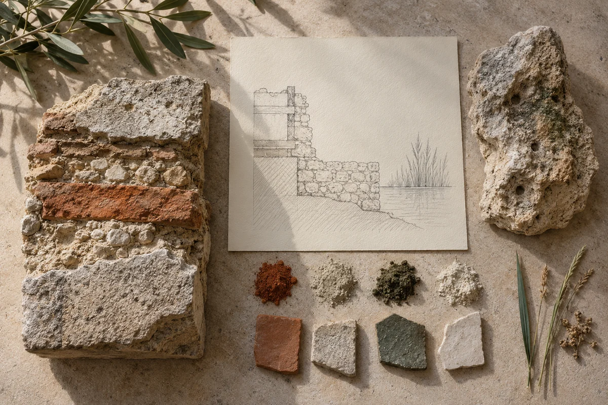 Albania: a tabletop material and section study exploring archaeological layers & wetland edges.
