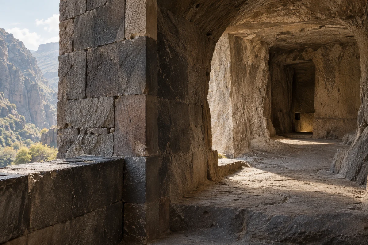 Armenia: an imagined spatial interpretation of rock-cut rooms & cliffside masonry.