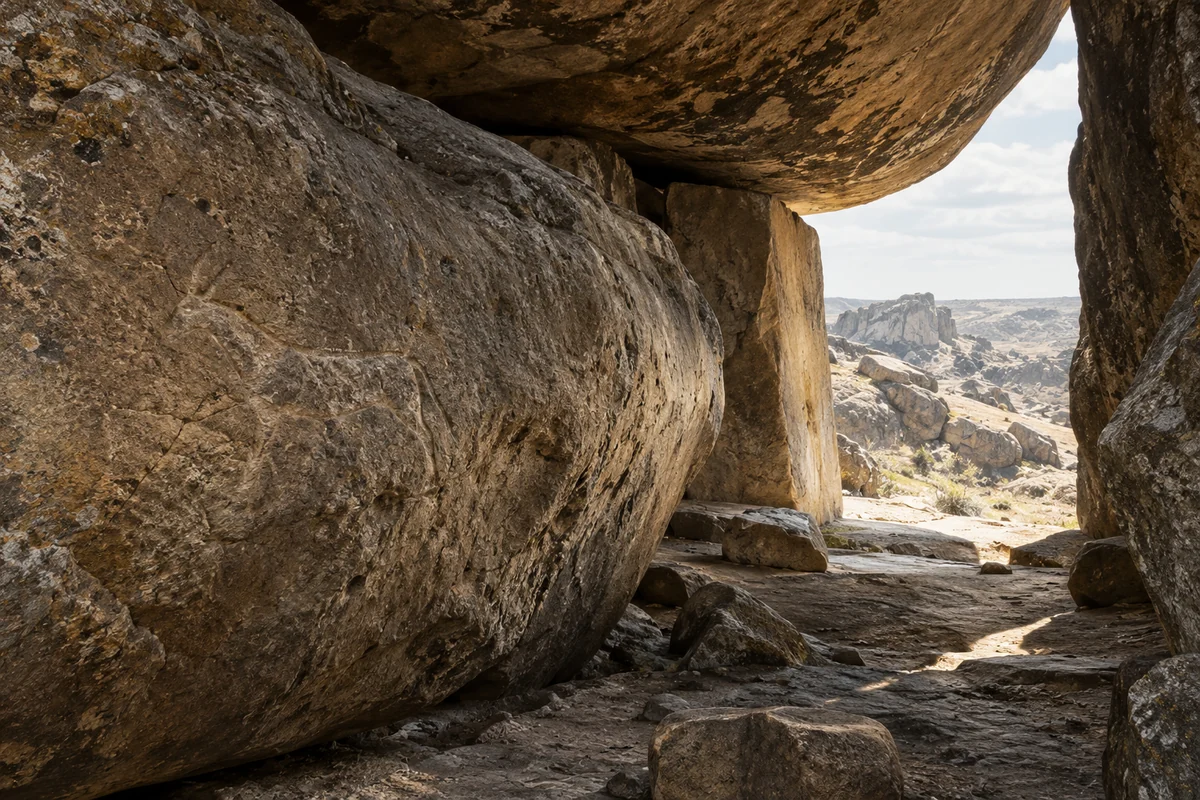 Azerbaijan: an imagined spatial interpretation of engraved boulders & inhabited shelters.