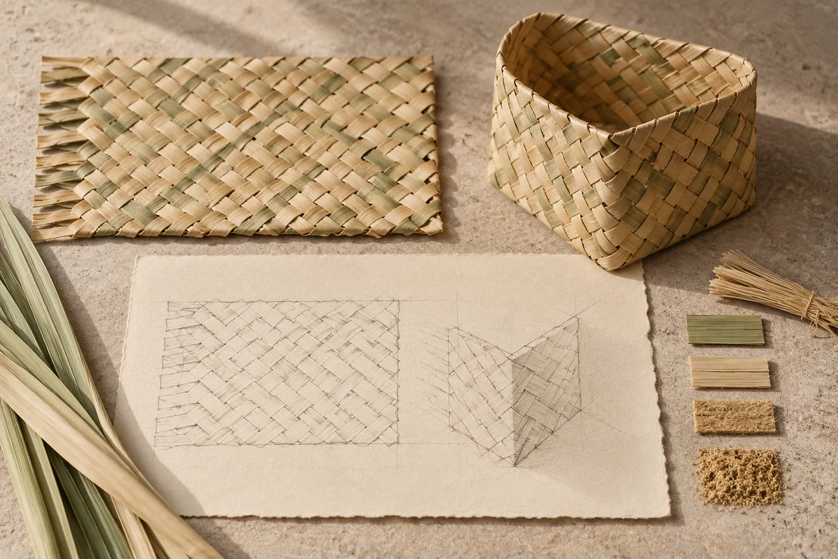 Bahamas: a tabletop material and section study exploring plaited straw & woven volume.