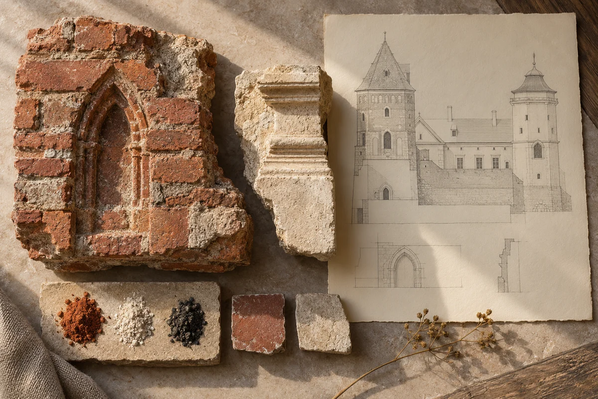 Belarus: a tabletop material and section study exploring layered castle forms & repeated rebuilding.