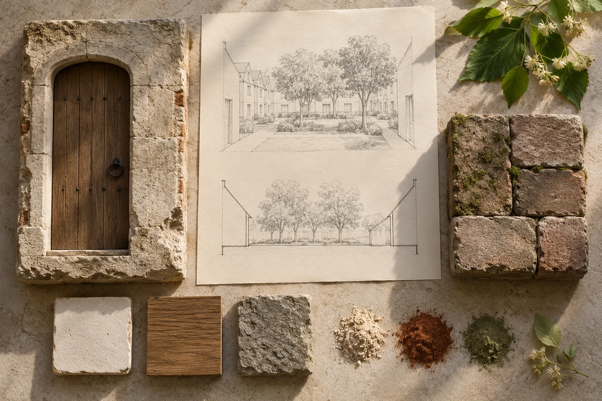 Belgium: a tabletop material and section study exploring domestic courts & shared green space.