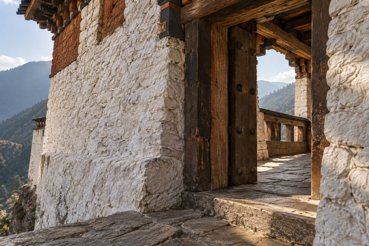 Bhutan: an imagined spatial interpretation of dzong walls & timber thresholds.