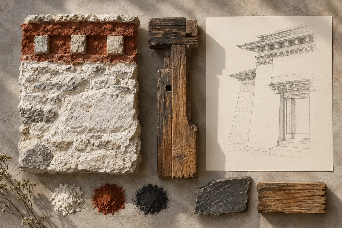Bhutan: a tabletop material and section study exploring dzong walls & timber thresholds.