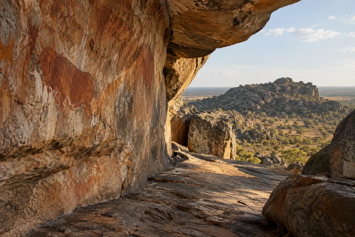 Botswana: an imagined spatial interpretation of painted rock & sacred hills.