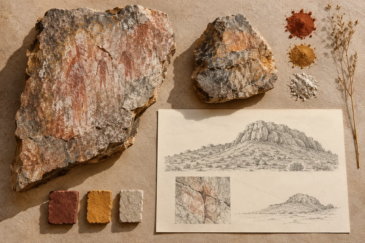 Botswana: a tabletop material and section study exploring painted rock & sacred hills.