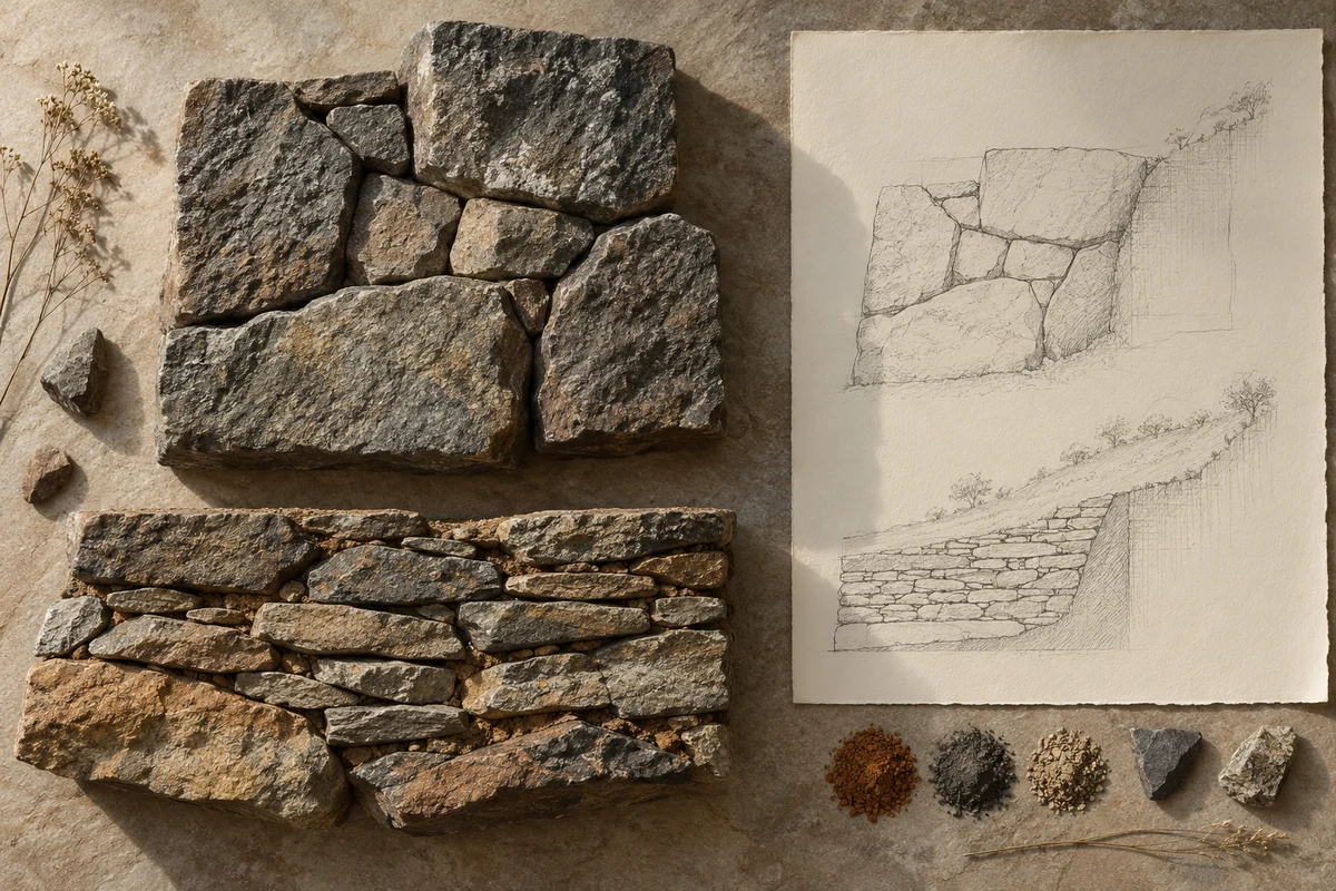 Cameroon: a tabletop material and section study exploring dry-stone structures & terraced slopes.