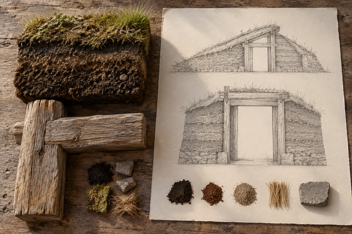 Canada: a tabletop material and section study exploring timber frames & turf envelopes.