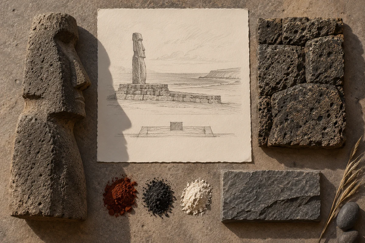 Chile: a tabletop material and section study exploring stone figures & ceremonial platforms.