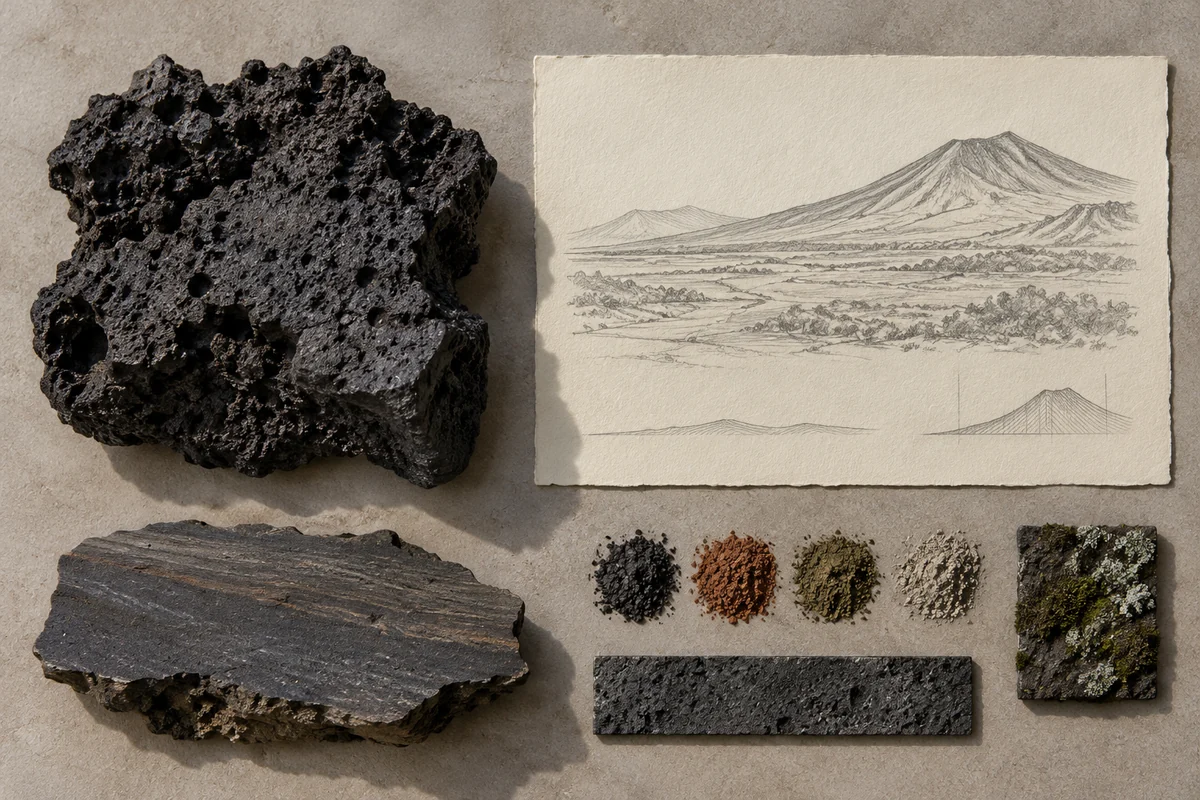 Democratic Republic of the Congo: a tabletop material and section study exploring lava plains & highland transitions.