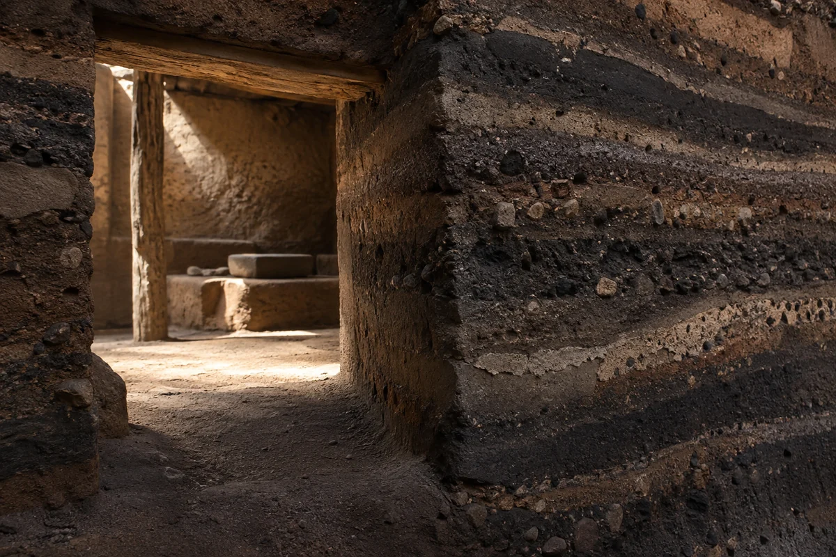El Salvador: an imagined spatial interpretation of buried domestic spaces & volcanic layers.