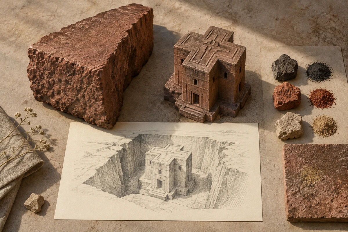 Ethiopia: a tabletop material and section study exploring monolithic churches & excavated depth.