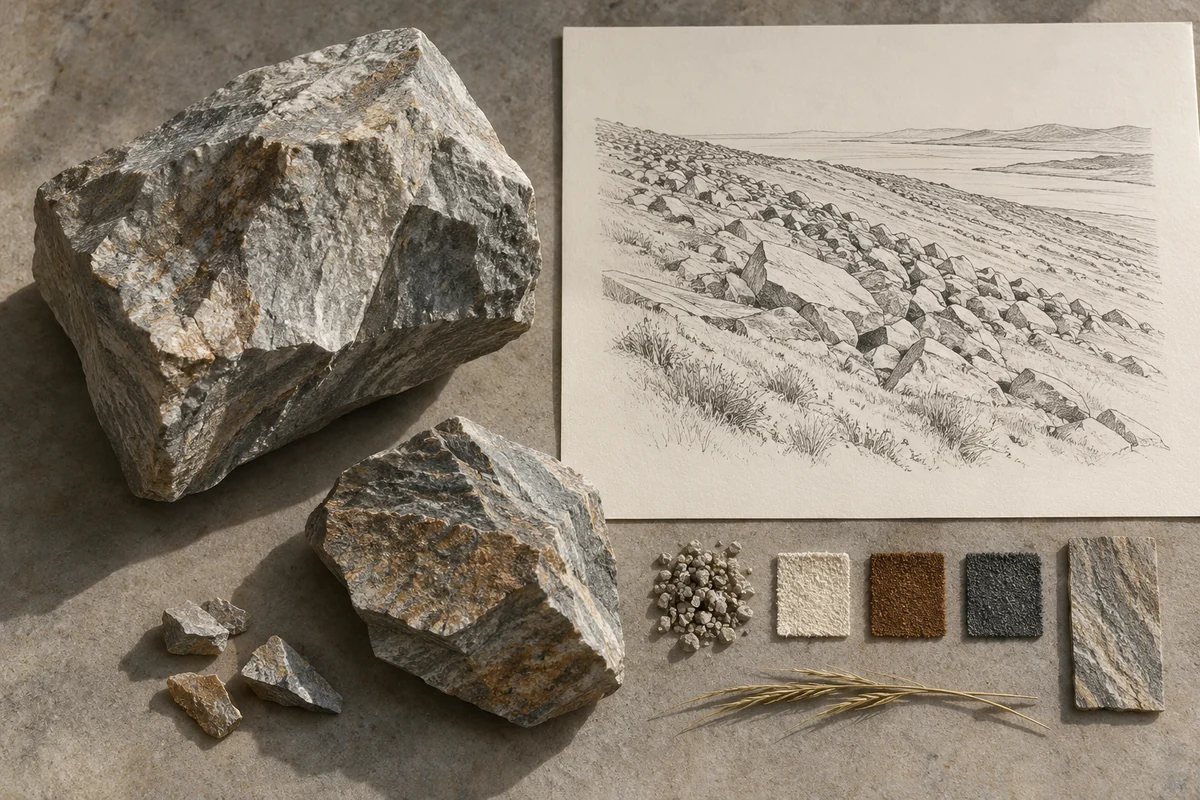 Falkland Islands: a tabletop material and section study exploring quartzite blocks & stone runs.