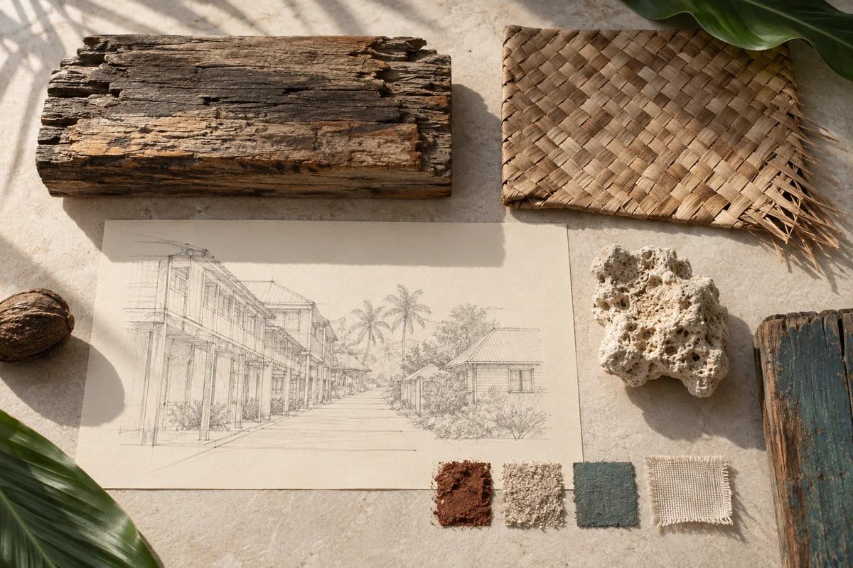 Fiji: a tabletop material and section study exploring low-rise timber streetscapes.