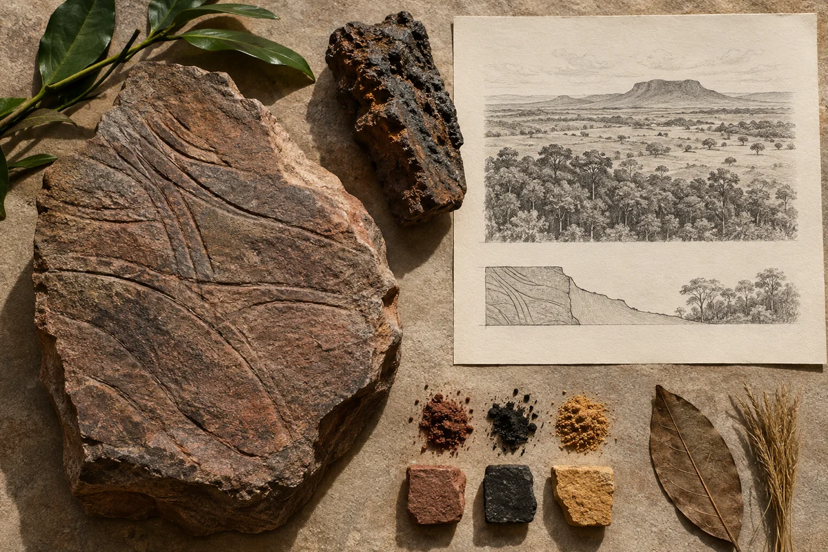 Gabon: a tabletop material and section study exploring forest edges & engraved landscapes.