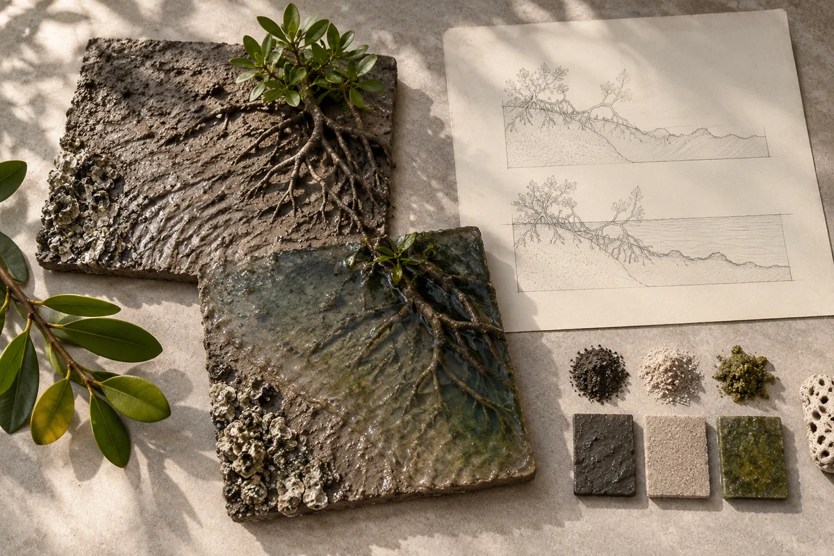 Guinea-Bissau: a tabletop material and section study exploring mangroves, mudflats & tidal margins.