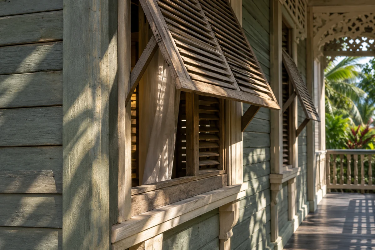 Guyana: an imagined spatial interpretation of timber houses & shaded windows.