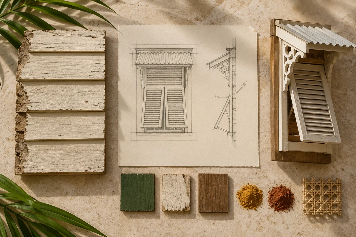 Guyana: a tabletop material and section study exploring timber houses & shaded windows.