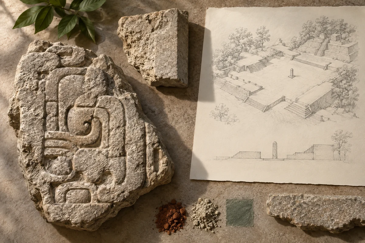 Honduras: a tabletop material and section study exploring maya plazas & carved stone.