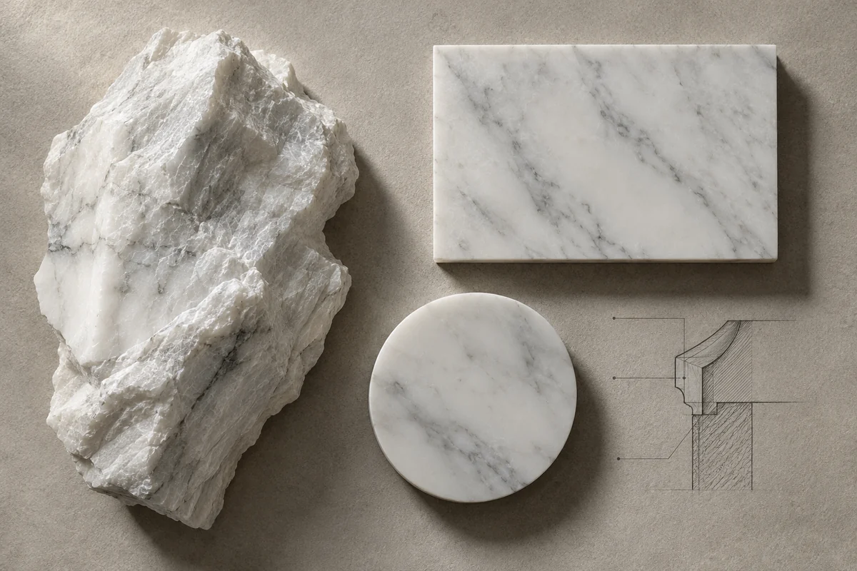 Italy: an overhead material and section study of carrara marble.