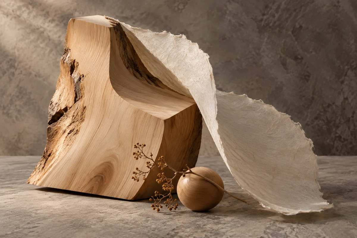 Japan: a sculptural portrait of hinoki cypress & washi paper.