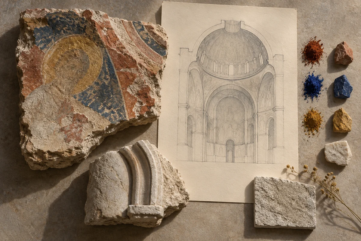 Kosovo: a tabletop material and section study exploring monastery ensembles & wall painting.