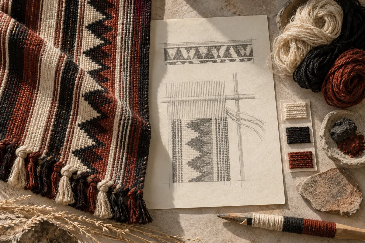 Kuwait: a tabletop material and section study exploring al sadu fibres & woven geometry.
