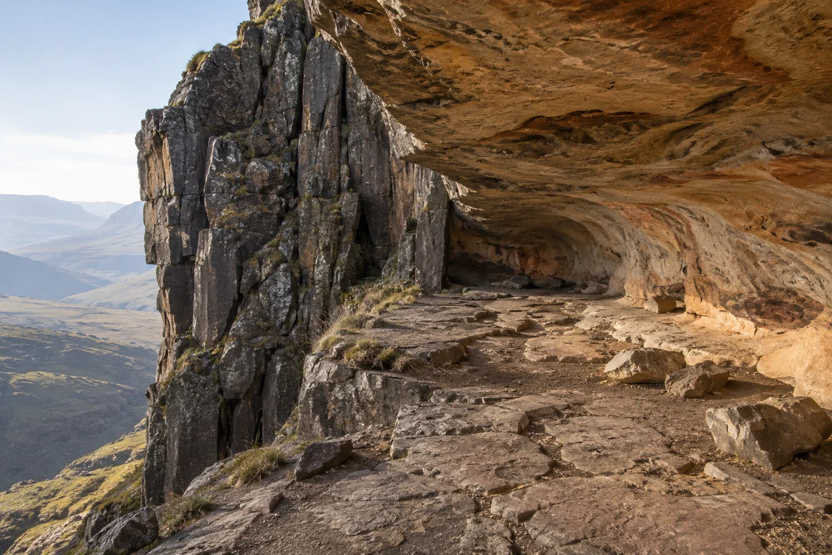 Lesotho: an imagined spatial interpretation of basalt heights & sandstone shelters.