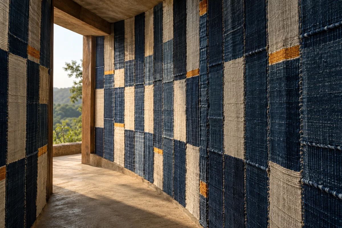 Liberia: an imagined spatial interpretation of indigo cotton & joined woven strips.