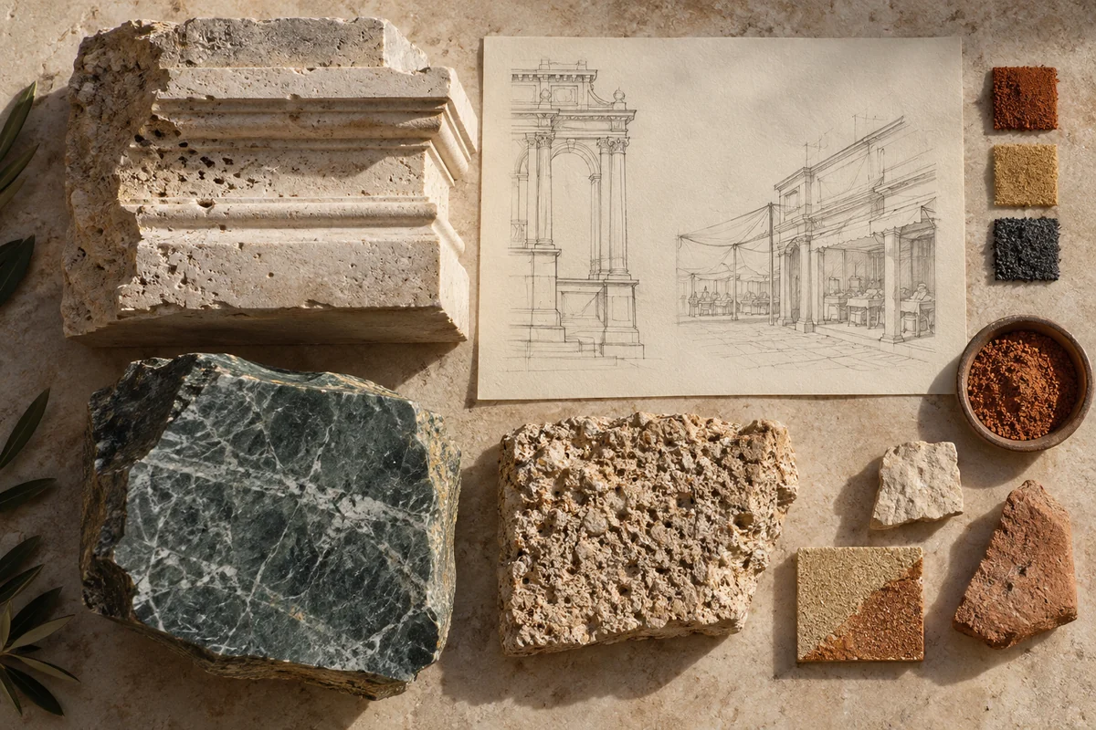Libya: a tabletop material and section study exploring civic monuments & a trading harbour.