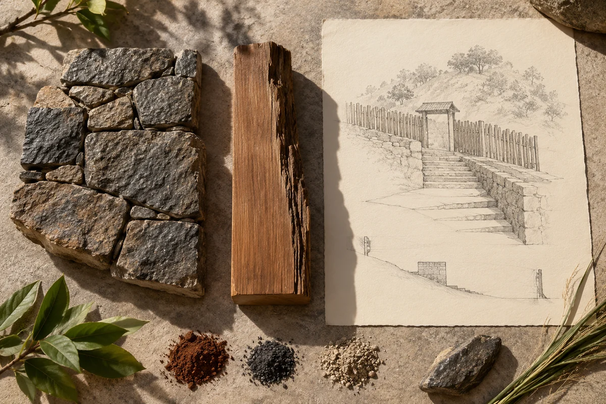 Madagascar: a tabletop material and section study exploring royal enclosures & sacred hills.