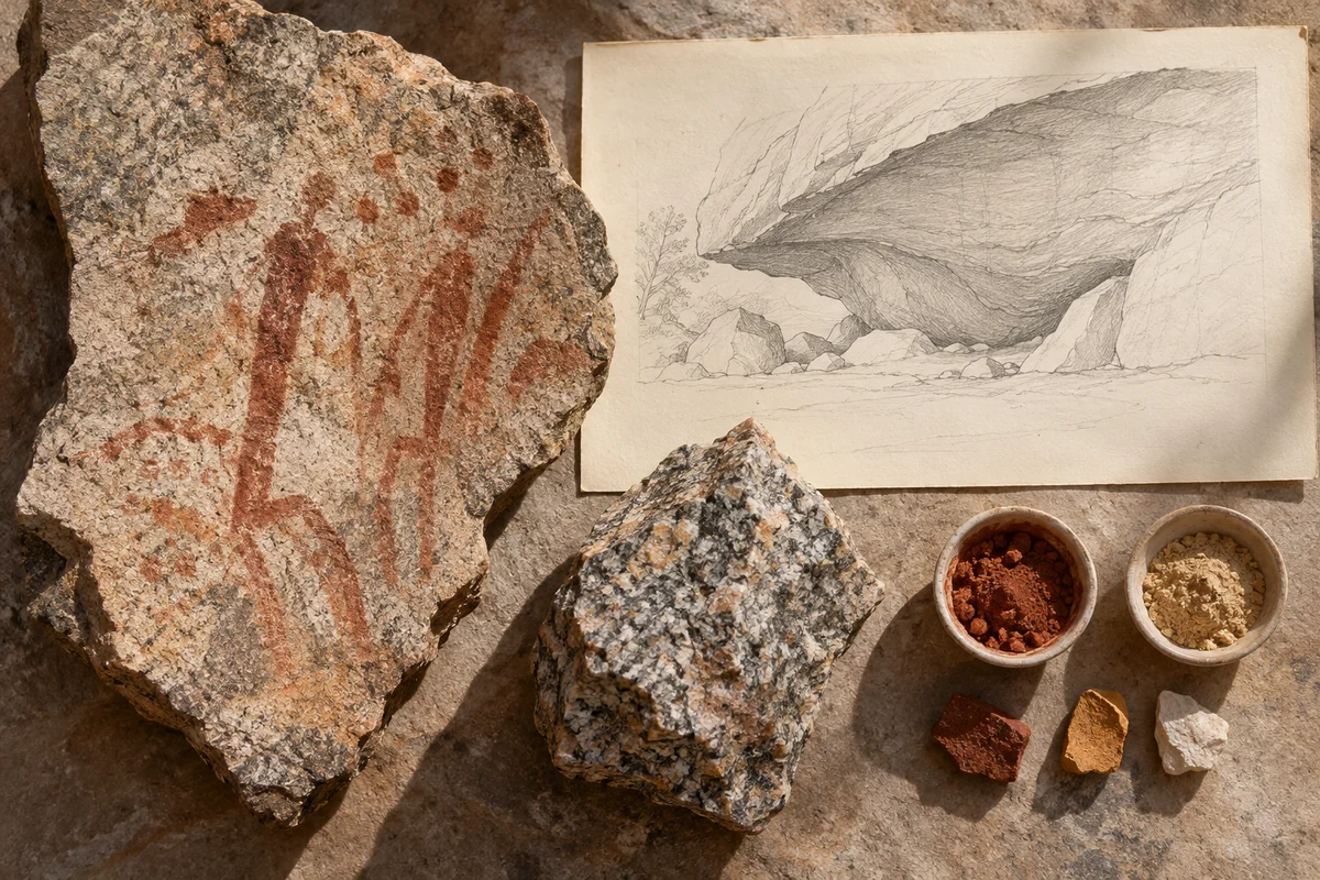 Malawi: a tabletop material and section study exploring granite shelters & painted histories.