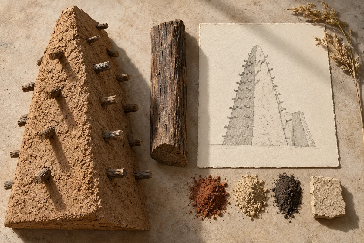 Mali: a tabletop material and section study exploring monumental earth & projecting timber.