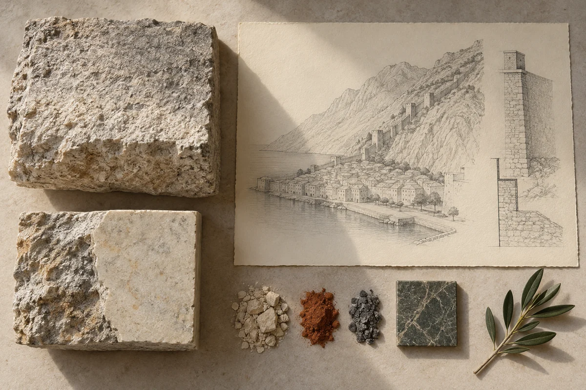 Montenegro: a tabletop material and section study exploring harbour masonry & walled streets.