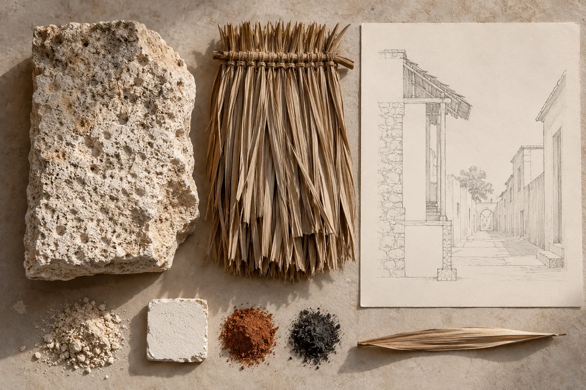 Mozambique: a tabletop material and section study exploring stone, macuti & island streets.
