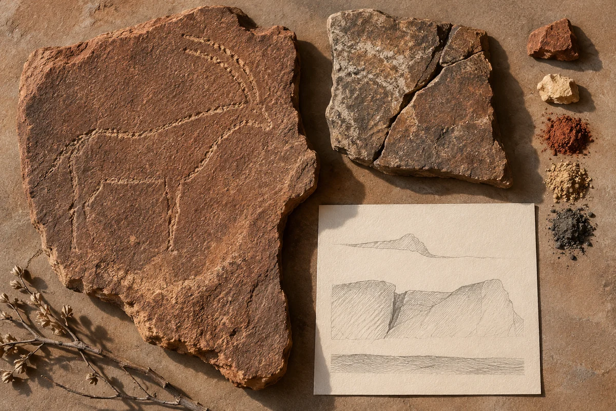Namibia: a tabletop material and section study exploring rock engraving & surface memory.