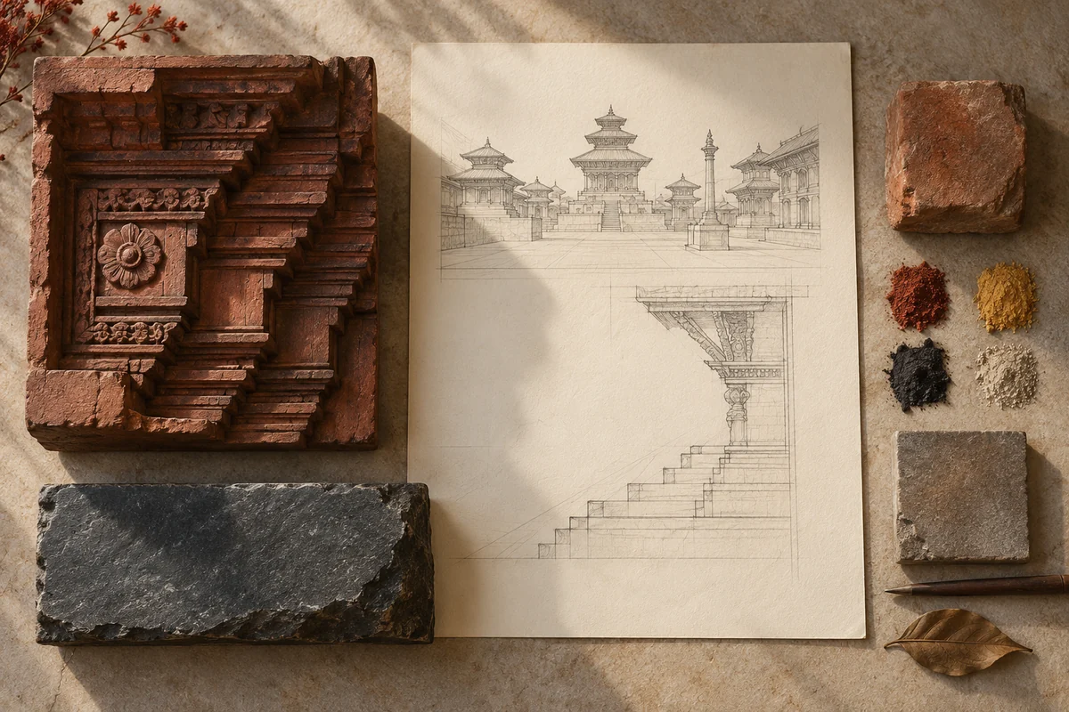 Nepal: a tabletop material and section study exploring durbar squares & sacred ensembles.