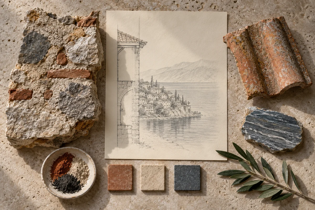 North Macedonia: a tabletop material and section study exploring lakeshore settlements & layered heritage.