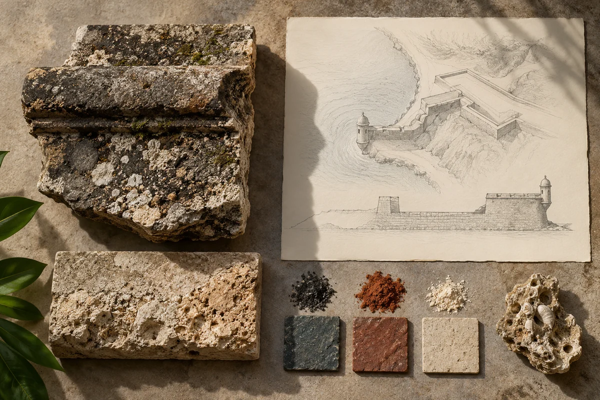 Panama: a tabletop material and section study exploring coastal fortifications & harbour edges.