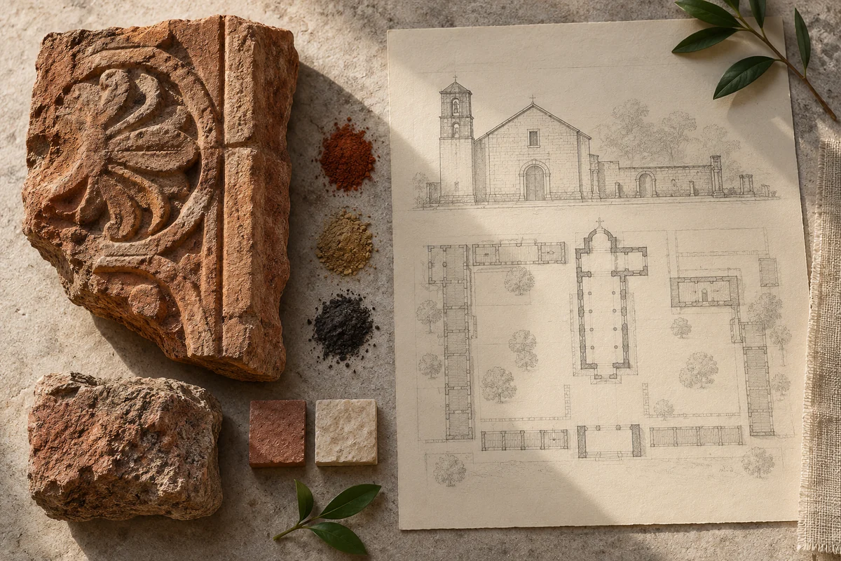 Paraguay: a tabletop material and section study exploring mission ensembles & carved masonry.