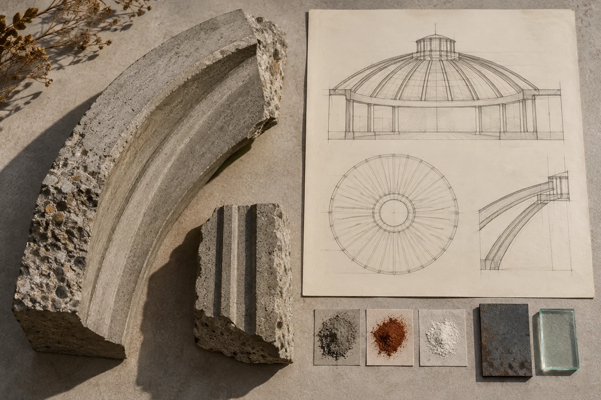 Poland: a tabletop material and section study exploring reinforced concrete & radial space.
