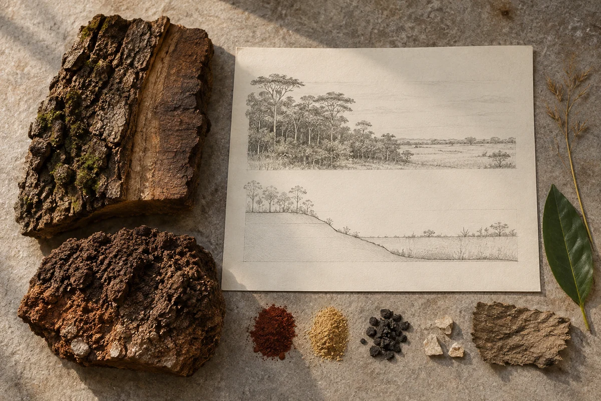 Republic of the Congo: a tabletop material and section study exploring forest succession & savannah openings.