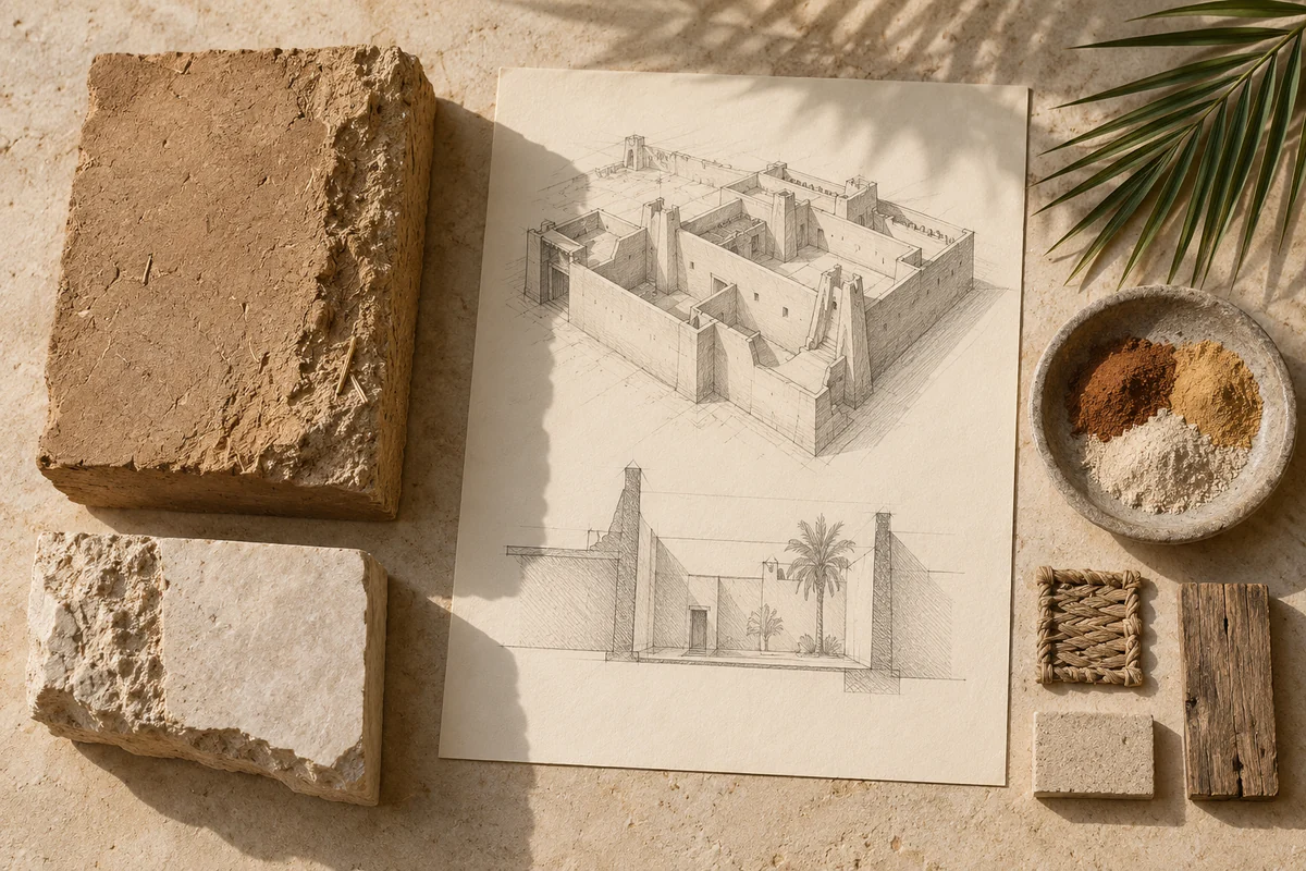 Saudi Arabia: a tabletop material and section study exploring najdi enclosures & an oasis edge.