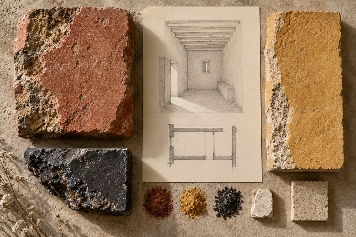 Senegal: a tabletop material and section study exploring historic enclosures & difficult heritage.