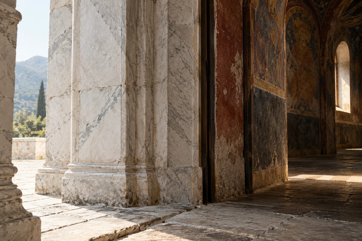 Serbia: an imagined spatial interpretation of white marble & painted interiors.