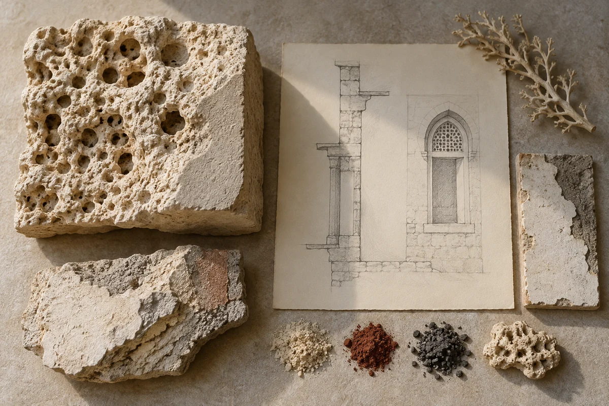 Somalia: a tabletop material and section study exploring coral-stone streets & coastal repair.