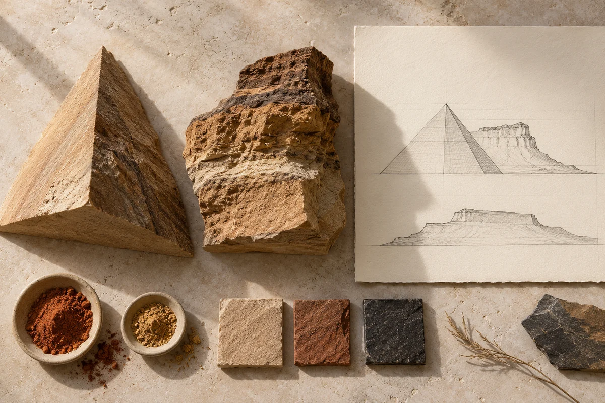 Sudan: a tabletop material and section study exploring pyramidal mass & sacred landscape.