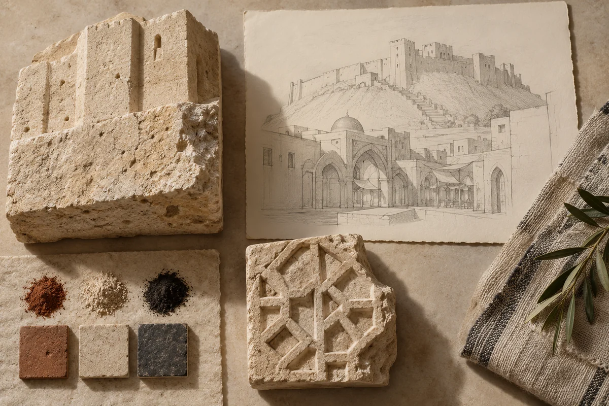 Syria: a tabletop material and section study exploring citadel, souqs & connected urban fabric.