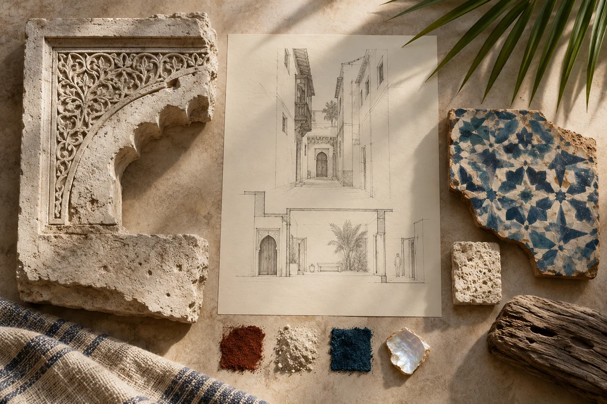 Tanzania: a tabletop material and section study exploring swahili courtyards & coastal streets.